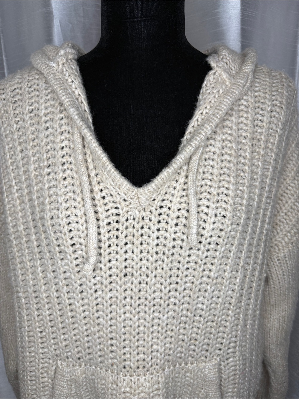 Aerie Marshmallow Moves Hooded Sweater Wool Blend Kangaroo Pouch V Neck XS